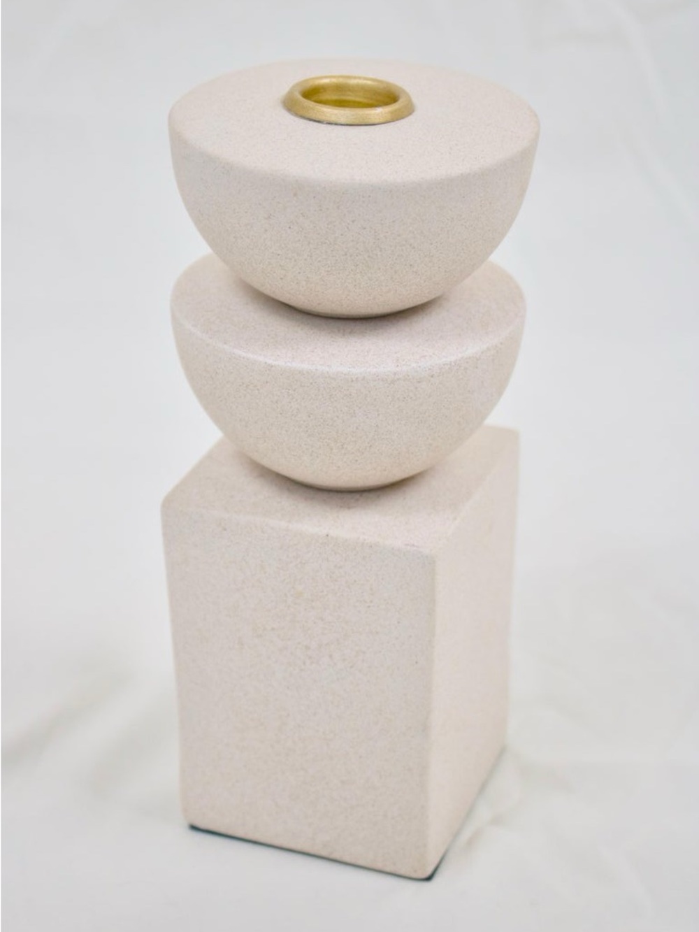 H&M Home ceramic candlestick holder textured geometric neutral shelf decor